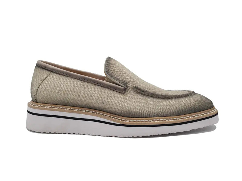 Carrucci Burnished Linen Loafer - Luxury Italian Slip-On