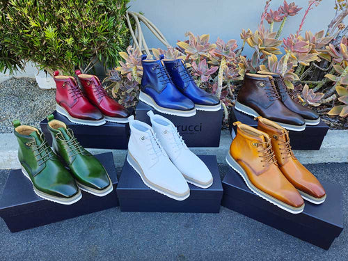 Men’s Burnished Calfskin Leather Lace-Up Boot