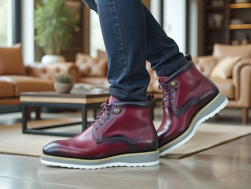 Carrucci Burnished Calfskin Lace-Up Boot