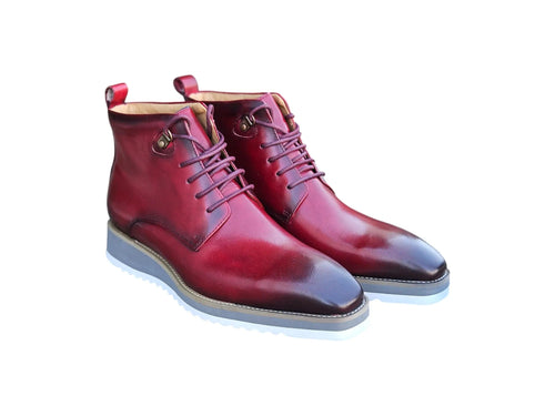 Burnished Calfskin Lace-Up Boot Carrucci