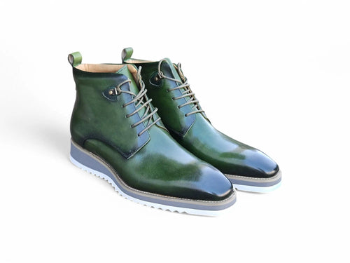 Burnished Calfskin Lace-Up Boot Carrucci