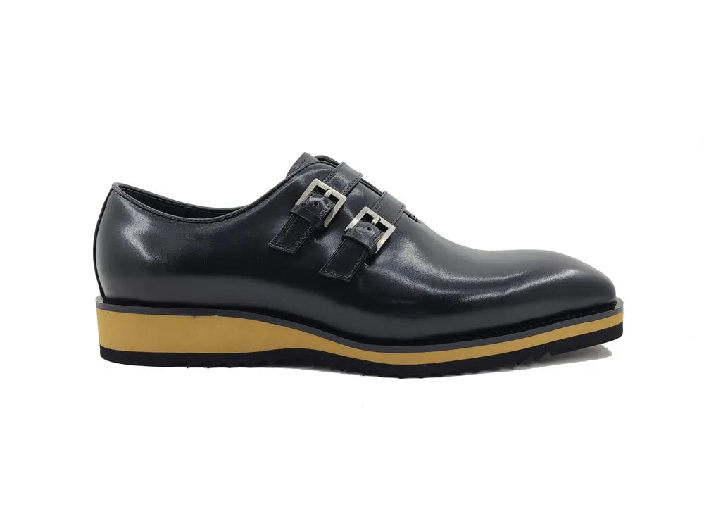 Men’s Wholecut Double Monk Shoe in Burnished Leather