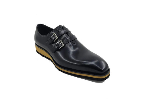 Men’s Wholecut Double Monk Shoe in Burnished Leather