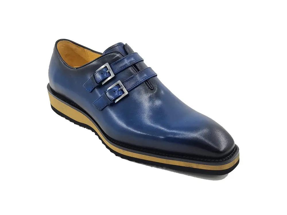 Men’s Wholecut Double Monk Shoe in Burnished Leather