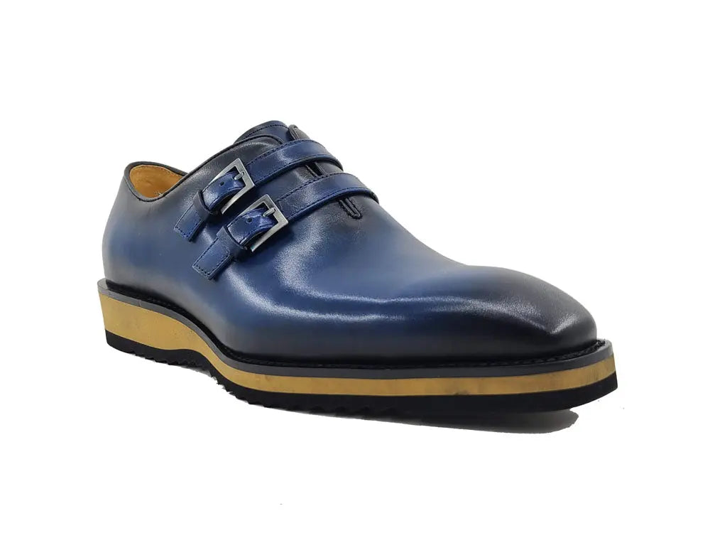 Men’s Wholecut Double Monk Shoe in Burnished Leather