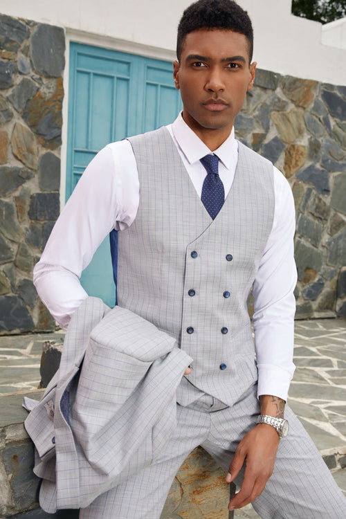 "Mens Stacy Adams Suit - Stacy Adams Suit Men's Designer Suit - Vested One Button Peak Lapel in Light Grey Pinstripe"
