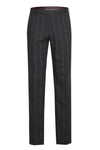 Mens Plaid Suit - Patterned Business Suit - Mens Designer Two Button Slim Fit Notch Lapel Suit In Dark Charcoal Grey Windowpane Plaid