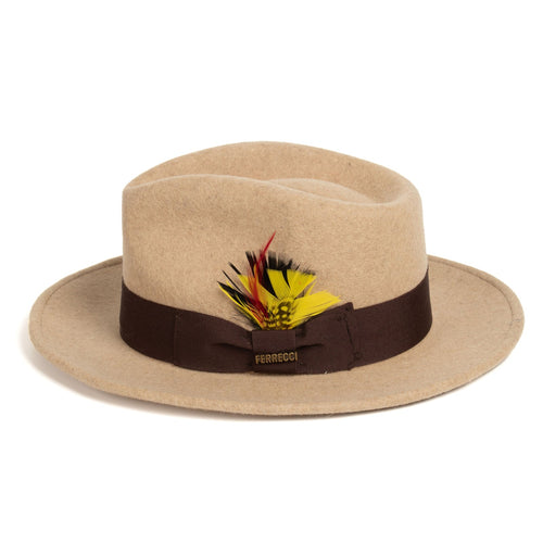 Mens Classic Wool Fedora Dress Hat in Beige Melange