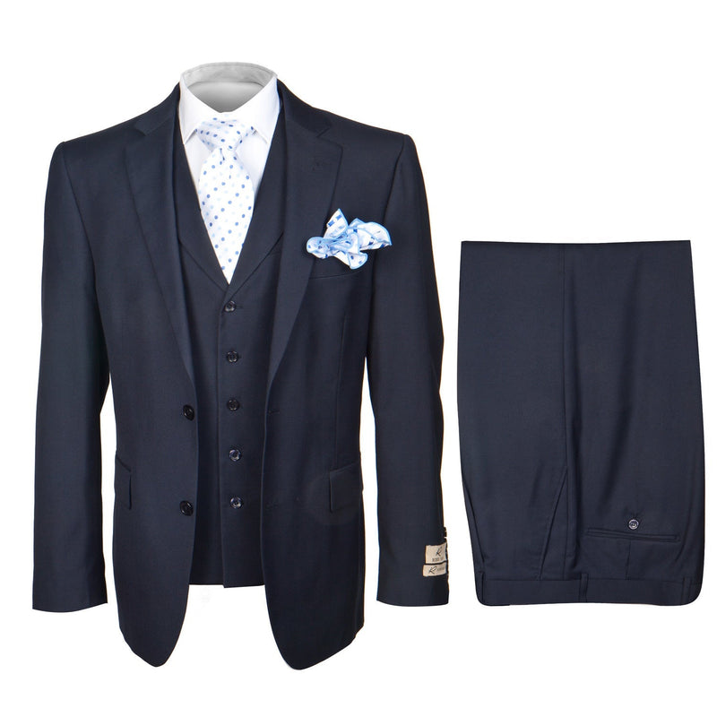 Mens Solid Navy Blue 3-Piece Suit - CYRUS RM116 by Rossi Man