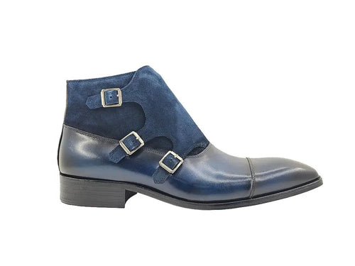 Carrucci Calf & Suede Monk Chukka Boot - Three Buckle Detail
