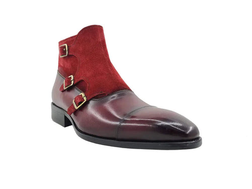 Mens Calf Leather and Suede Triple Monk Chukka Boot