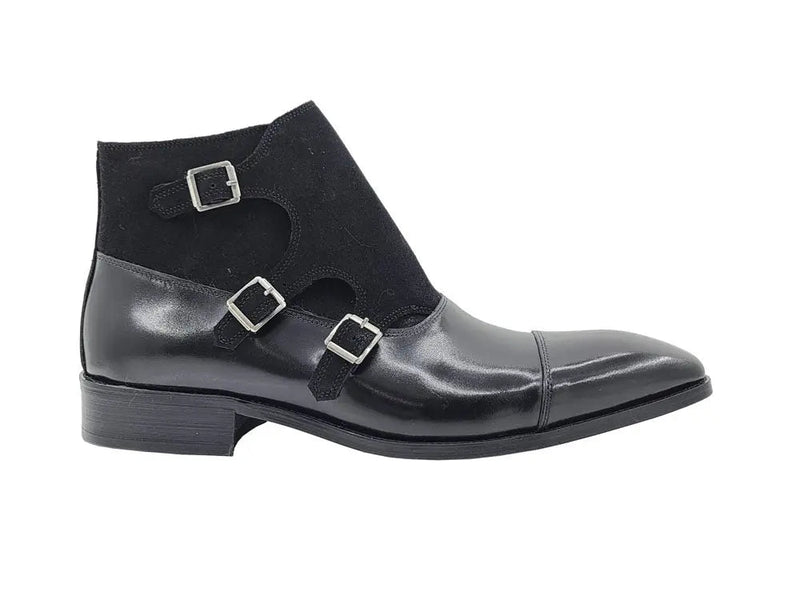 Carrucci Calf & Suede Monk Chukka Boot - Three Buckle Detail