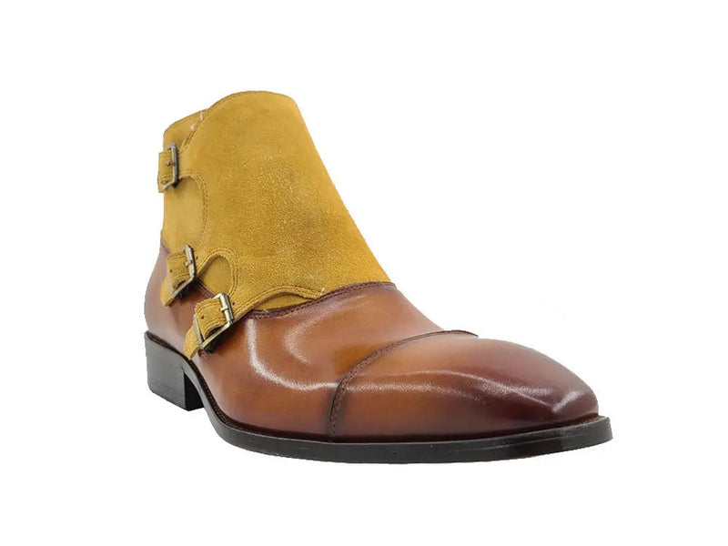 Carrucci Calf & Suede Monk Chukka Boot - Three Buckle Detail
