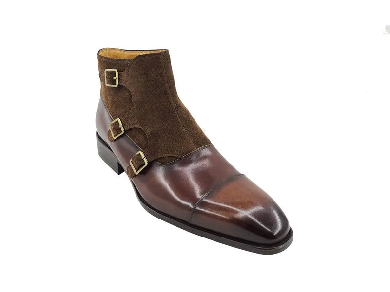 Carrucci Calf & Suede Monk Chukka Boot - Three Buckle Detail