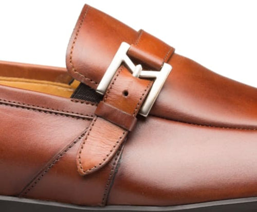 Men’s Cognac Monk Strap Slip-On Shoes by Mezlan – Hand-Burnished Italian Calfskin Made in Spain