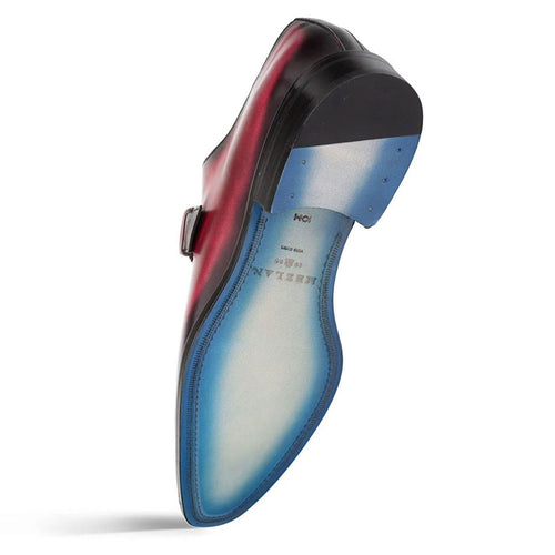 Machado Burgundy Calfskin Monk-Strap Shoes with Horsebit Buckle by Mezlan – Handcrafted in Spain