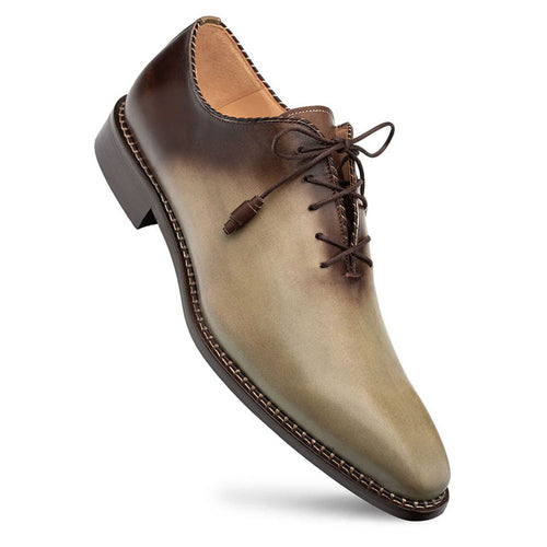 Barbaro Olive/Mocha Two-Tone Whole-Cut Calfskin Oxford Shoes by Mezlan – Handcrafted in Spain