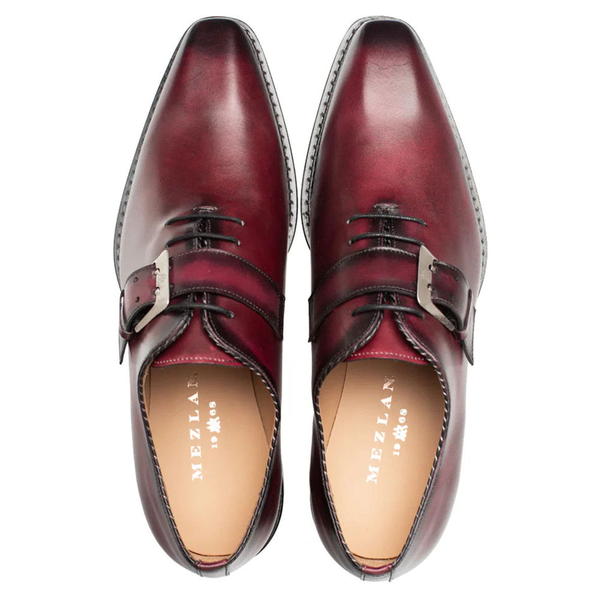 Machado Burgundy Calfskin Monk-Strap Shoes with Horsebit Buckle by Mezlan – Handcrafted in Spain
