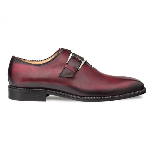 Machado Burgundy Calfskin Monk-Strap Shoes with Horsebit Buckle by Mezlan – Handcrafted in Spain