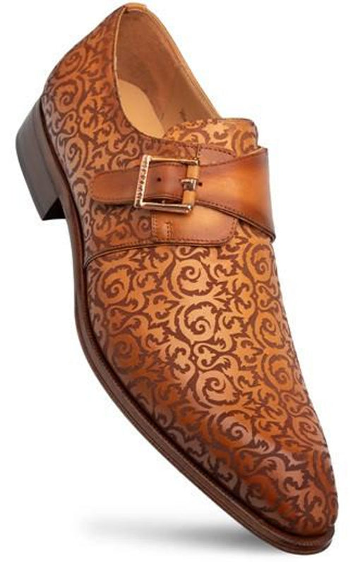 Mezlan Embossed Laser Print Calfskin Camel Monkstrap Fashion Shoe Soria