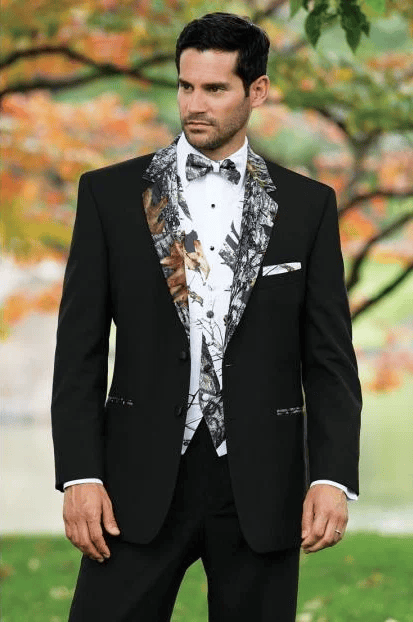 Army Green Tuxedo - Camouflage Patterned - Two Toned Vested Olive Camo Single Breasted Modern Fit Black Tuxedo