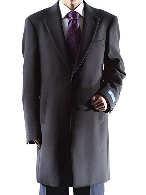 Mens Black Overcoat - Men's Caravelli Two Button 3/4 Length Black Long Men's Car Coat Dress Topcoat - Winter Coat