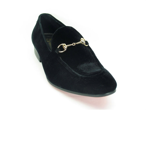 Mens Carrucci Velvet Metal Buckle Loafer Dress Shoe in Black