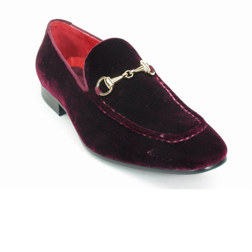 Mens Carrucci Velvet Metal Buckle Loafer Dress Shoe in Navy