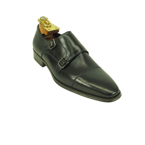 Mens Wholecut Two Tone Leather Cap Toe Monk Strap Dress Shoes in Black