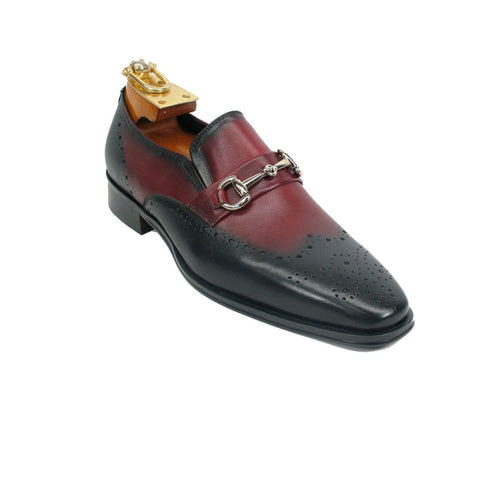 Mens Wholecut Two Tone Leather Wingtip Loafer Dress Shoes in Black