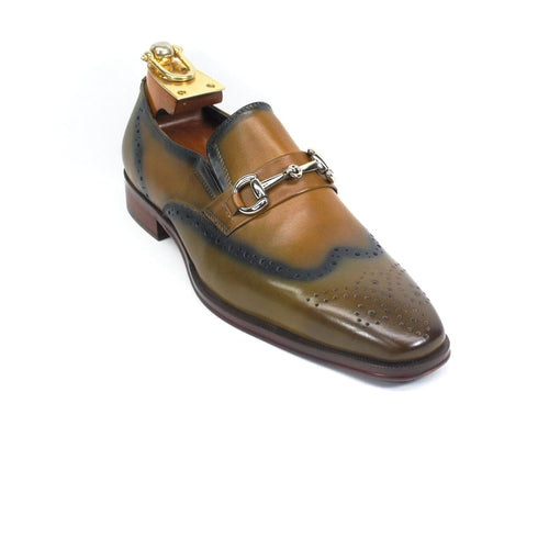 Mens Wholecut Two Tone Leather Wingtip Loafer Dress Shoes in Navy