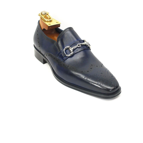 Mens Wholecut Two Tone Leather Wingtip Loafer Dress Shoes in Blue & Tan