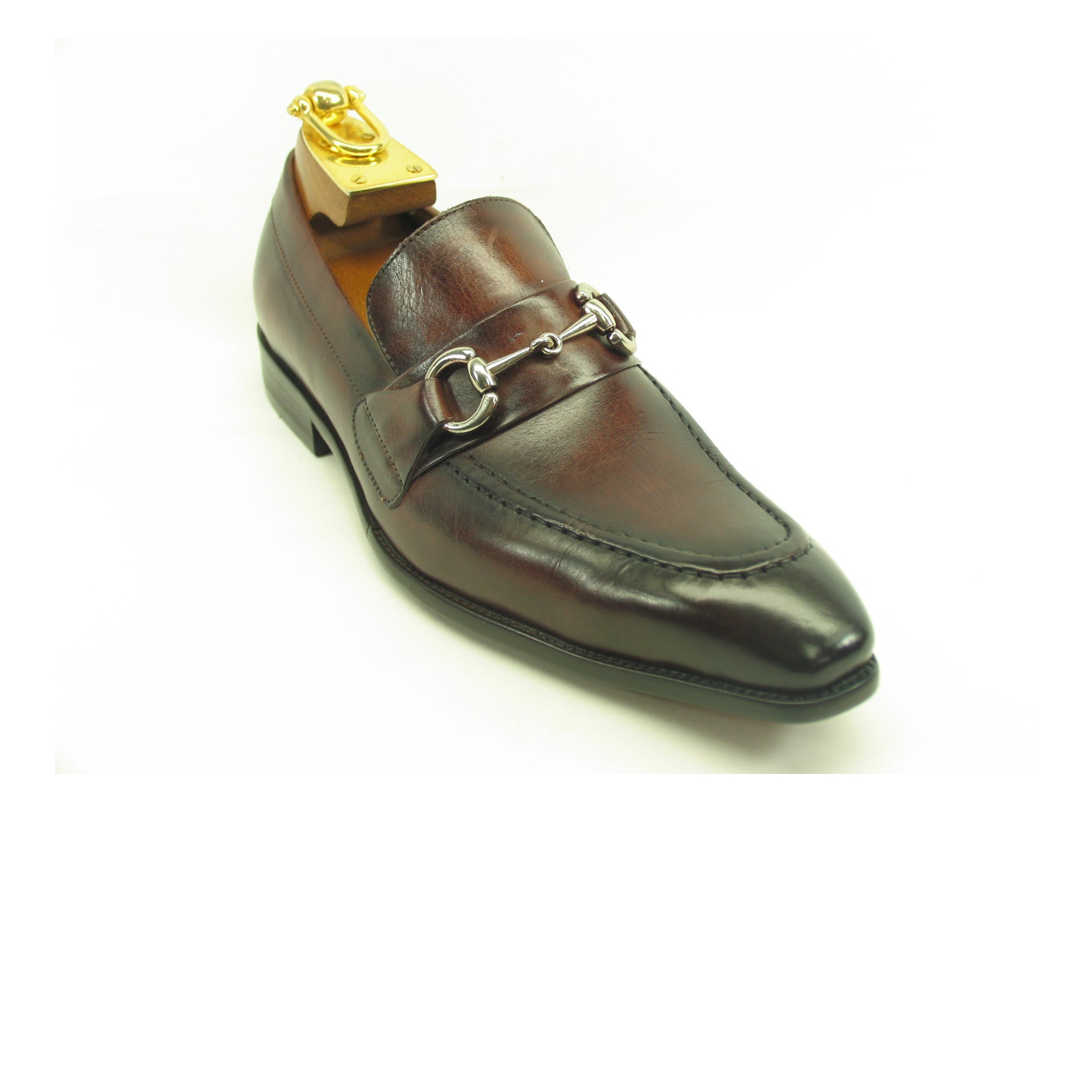 Carrucci Men’s Leather Loafer with Signature Metal Buckle – Chestnut