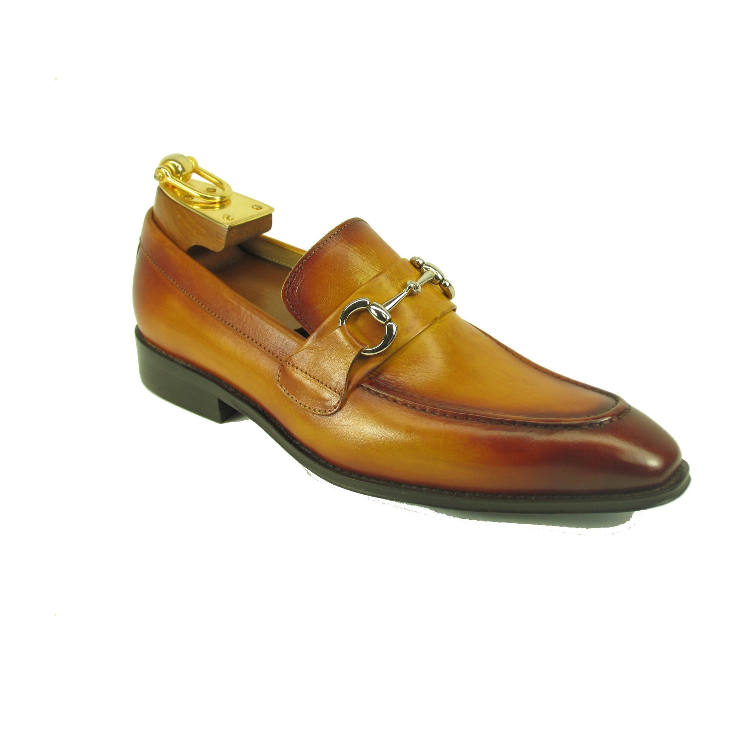 Carrucci Men’s Leather Loafer with Signature Metal Buckle – Chestnut