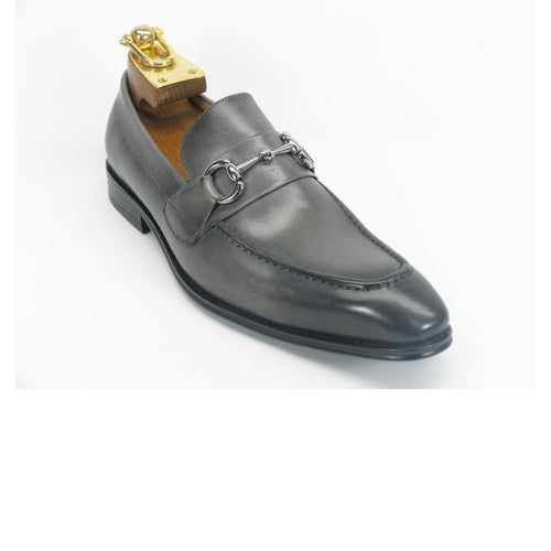 Carrucci Men’s Leather Loafer with Signature Metal Buckle – Chestnut