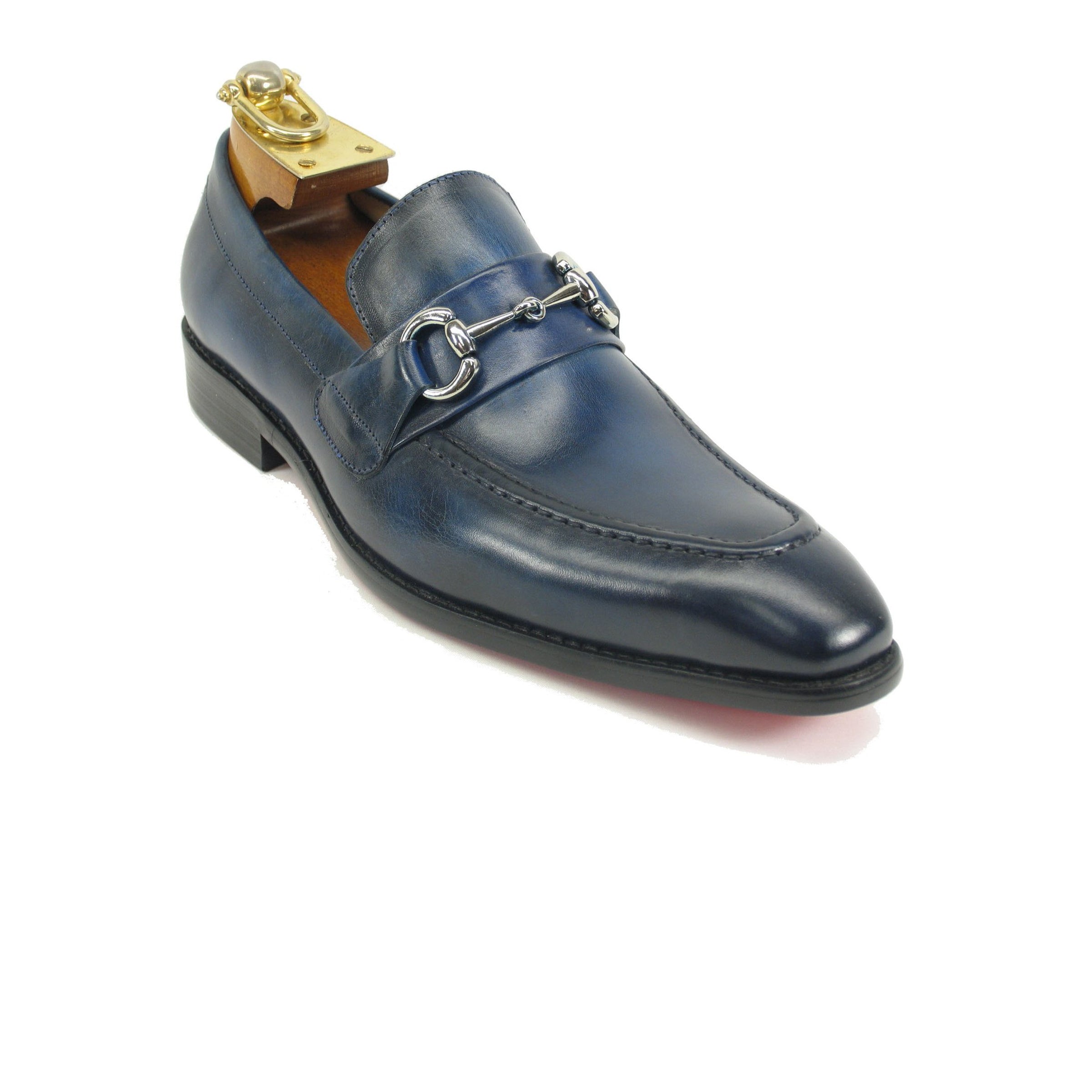 Mens Carrucci Signature Metal Buckle Leather Loafer in Cognac