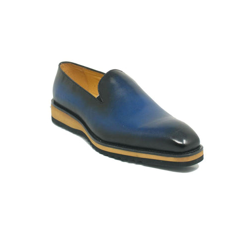 Mens Carrucci Whole Cut Leather Fade Slip On Dress Shoe in Blue