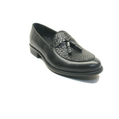 Mens Carrucci Woven Leather Tassel Loafer Dress Shoe in Chestnut