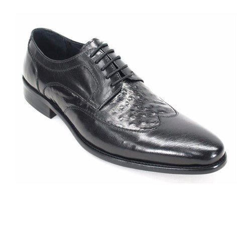 Mens Carrucci Ostrich Embossed Leather Wingtip Dress Shoe in Cognac