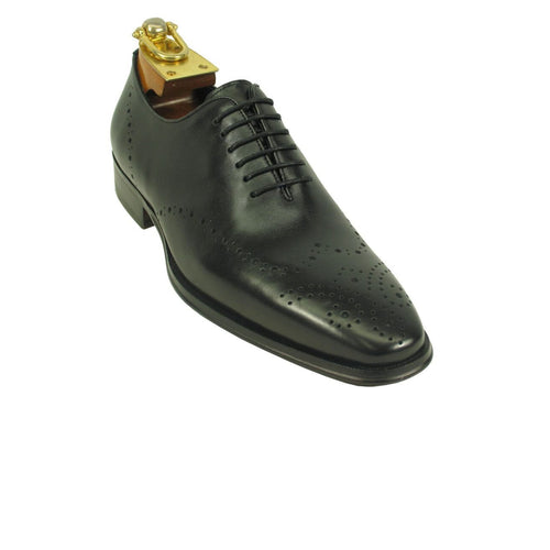 Mens Two Tone Contrast Leather Wingtip Dress Shoe in Black