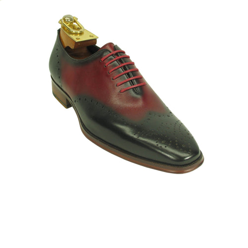 Mens Two Tone Contrast Leather Wingtip Dress Shoe in Green & Tan