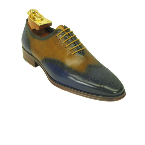 Mens Two Tone Contrast Leather Wingtip Dress Shoe in Green & Tan