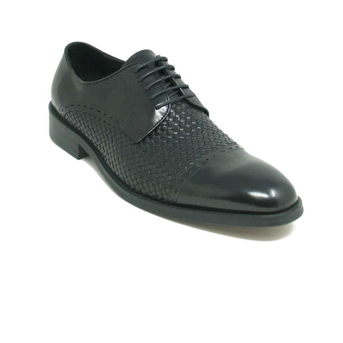 Mens Carrucci Woven Leather Cap Toe Dress Shoe in Cognac