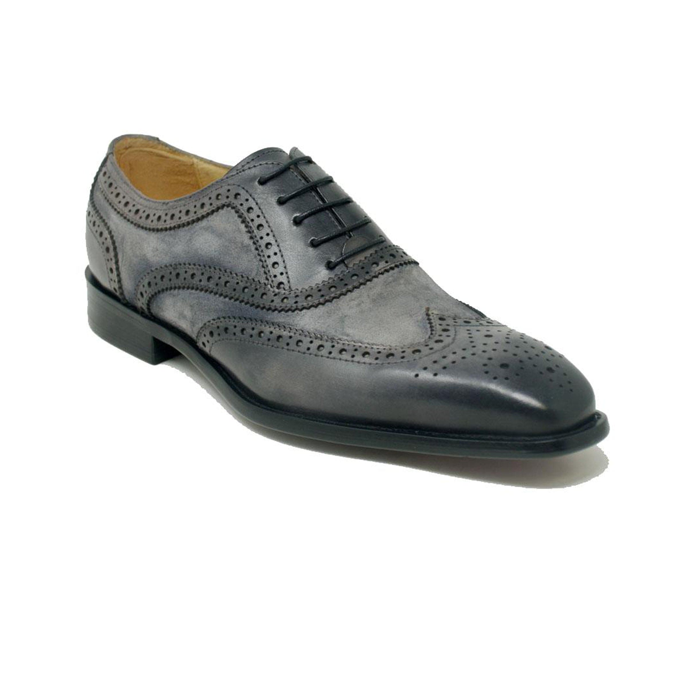 Carrucci Men's Cognac Wingtip Dress Shoes – Mixed Media Leather Design