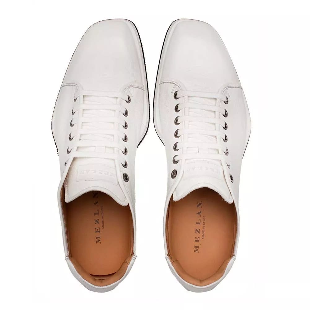 Mezlan Cartuja Sport Oxford – White Shiny Calfskin Leather Sneakers for Men, Handmade in Spain