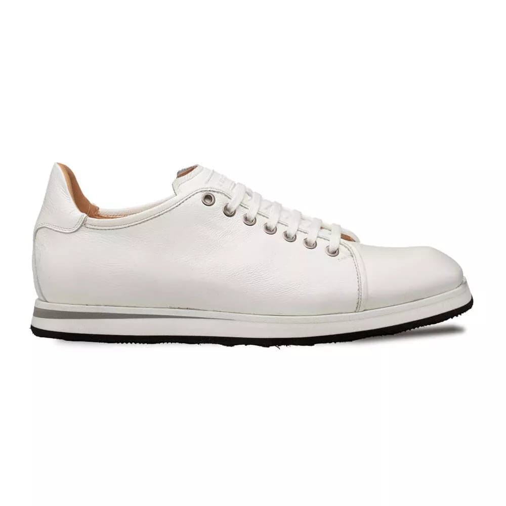 Mezlan Cartuja Sport Oxford – White Shiny Calfskin Leather Sneakers for Men, Handmade in Spain