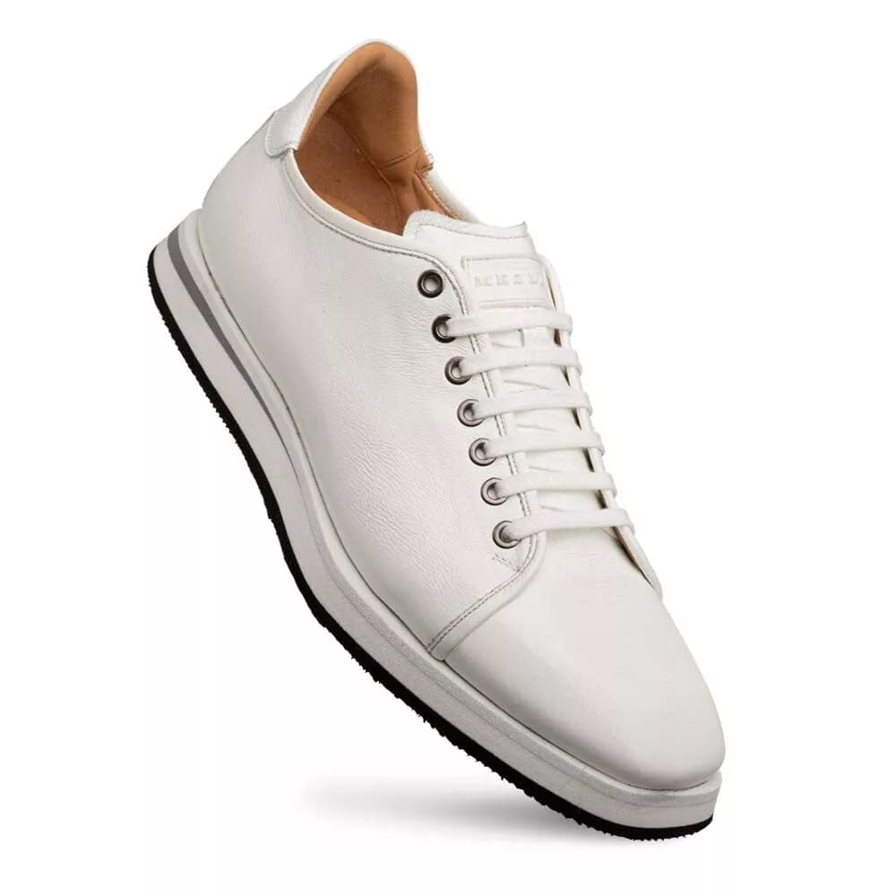 Mezlan Cartuja Sport Oxford – White Shiny Calfskin Leather Sneakers for Men, Handmade in Spain