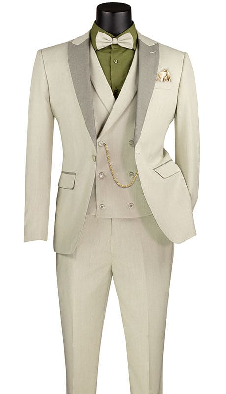 Champagne Color Suit - Champagne Wedding One Button Tuxedo Ecru