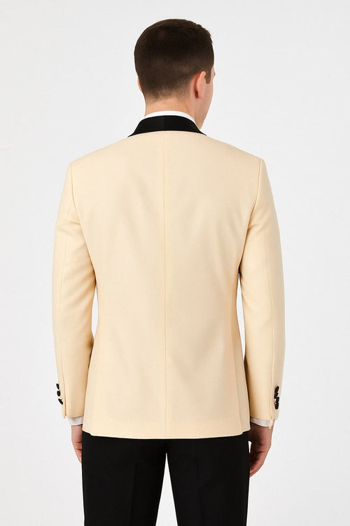 Mens Champagne Light Tan Tuxedo Jacket with Black Shawl Lapel – Classic One-Button Formal Dinner Jacket - Nude Color
