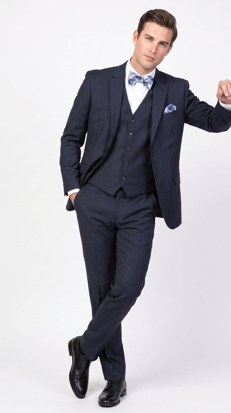 Men’s Big and Tall Navy 3 Piece Suit, Extra Long Modern Fit Formal Wedding Business Suit